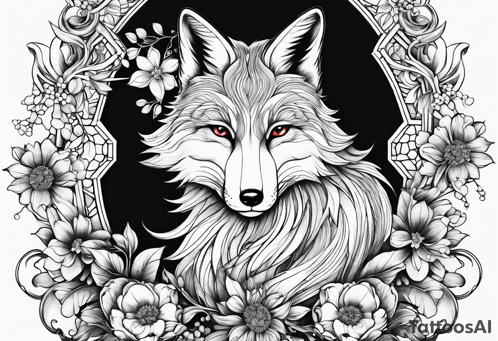 Fox with honey bee and ruby gemstone tattoo idea