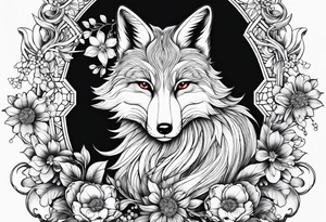 Fox with honey bee and ruby gemstone tattoo idea