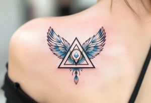 A triquetra surrounded by angelic feathers, symbolizing divine protection and purity. tattoo idea