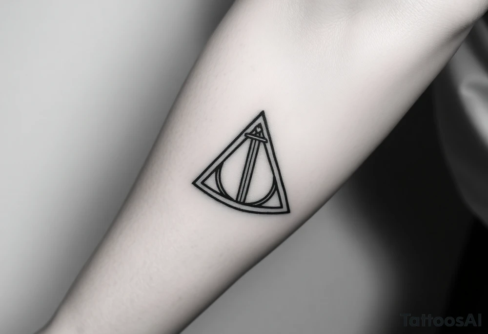 deathly hallows symbol from harry potter with a sword in the middle tattoo idea