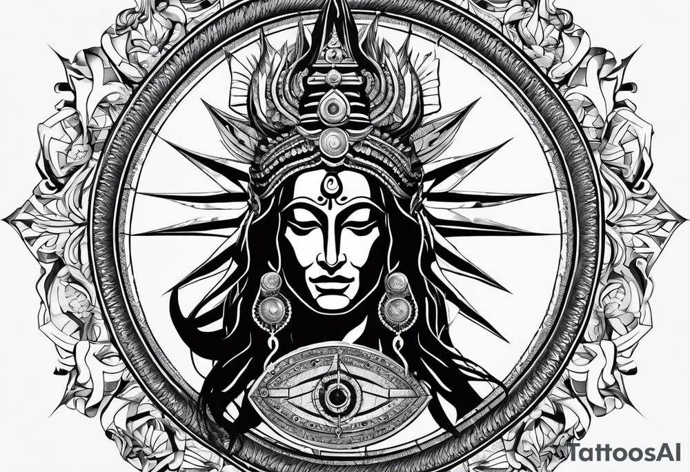 Lord Shiva and hangman with a compass on background tattoo idea