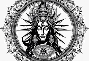 Lord Shiva and hangman with a compass on background tattoo idea