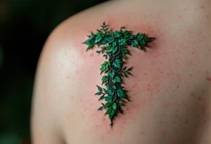 A leaf-textured "T" in forest green with tiny vines wrapping around it. tattoo idea