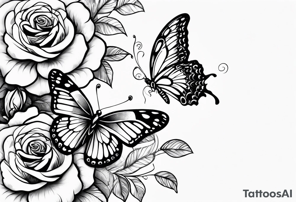 Butterflies flying with roses & filligree tattoo idea