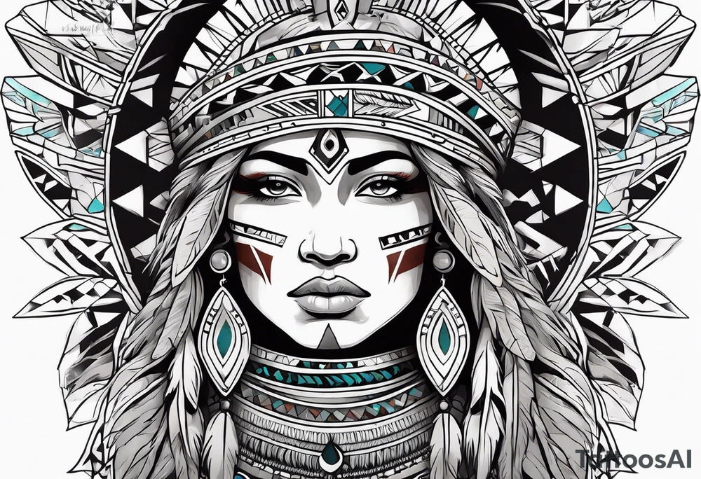 Wrap around arm band with native American style and Aquarius theme tattoo idea