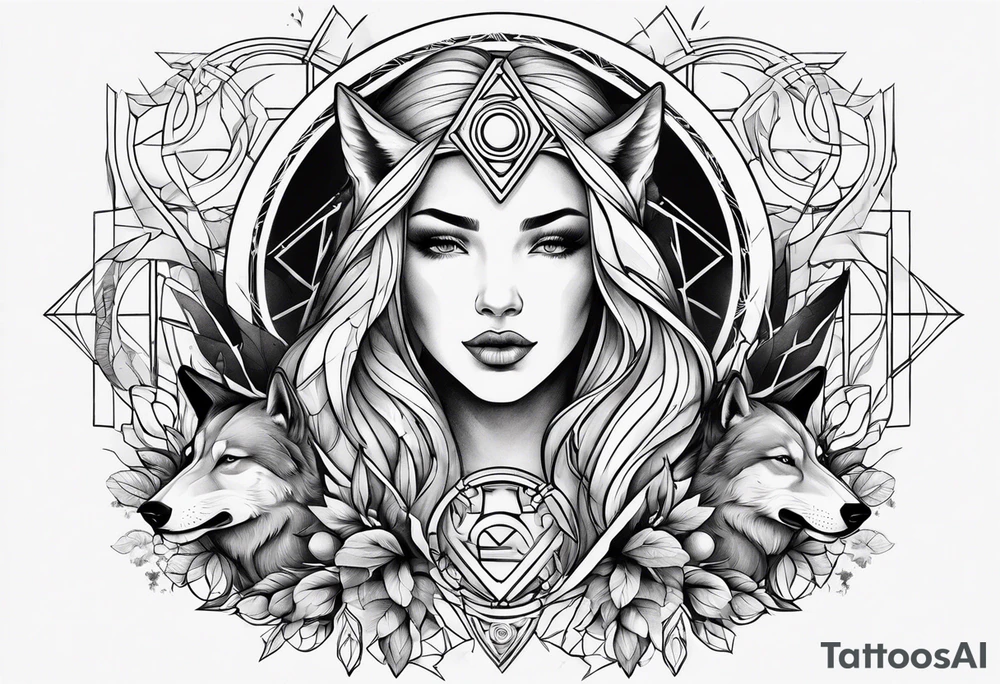 Futuristic design for Virgo and wolves tattoo idea