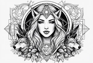 Futuristic design for Virgo and wolves tattoo idea