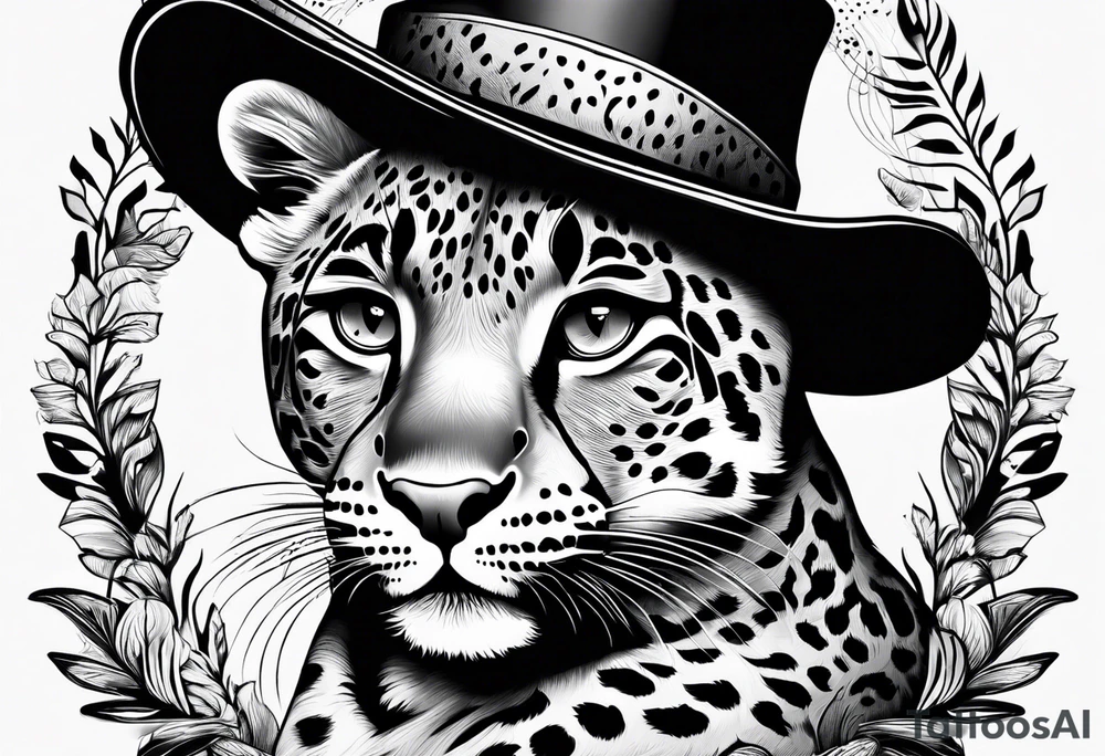 baby leopard walking with a hat tattoo idea