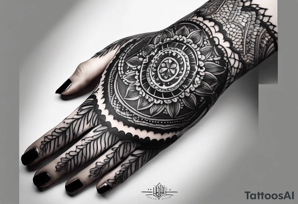 Elbow length black lace glove tattoo idea