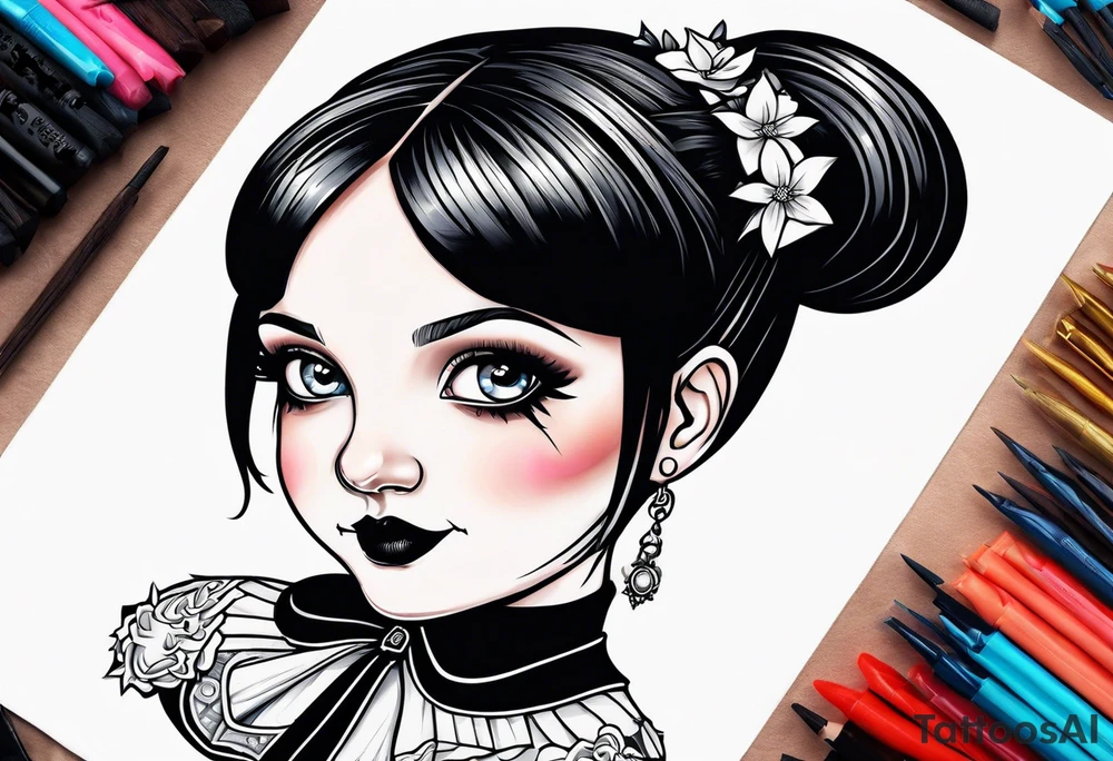Big head Wednesday Adams tattoo idea