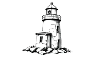 a whole lighthouse with a coat of arms incorporated into the roof without stones on the ground tattoo idea