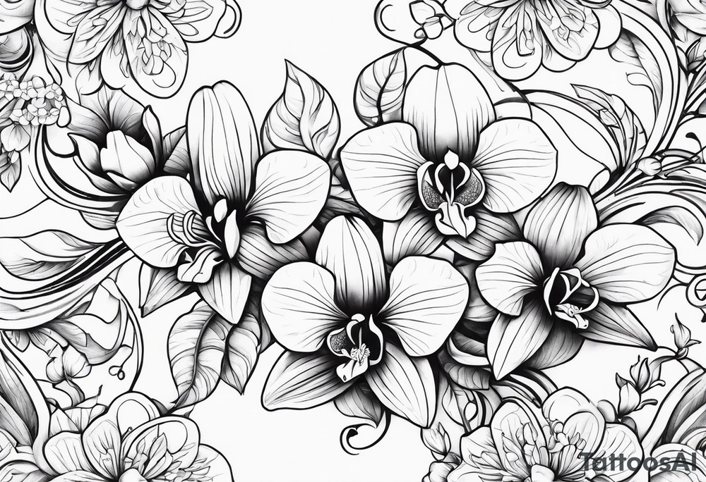 Flower and vine tattoo on upper left back climbing over the shoulder and towards the chest. Flowers should be Lilys, orchids, and dandelions. tattoo idea