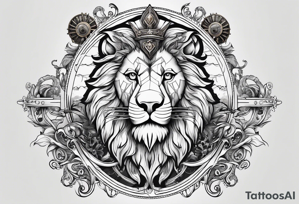 Pirate lion, nautical steampunk theme tattoo idea