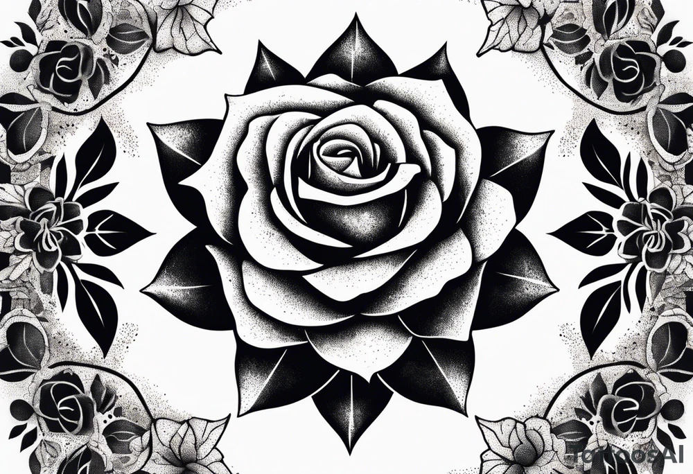 Tesseract with big roses and small stars tattoo idea
