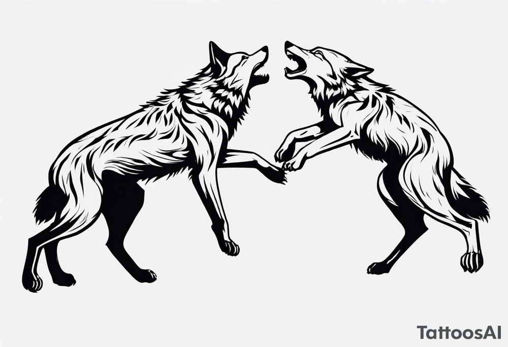 two wolves dancing on their hind legs. they should be visibly dancing and facing one another tattoo idea