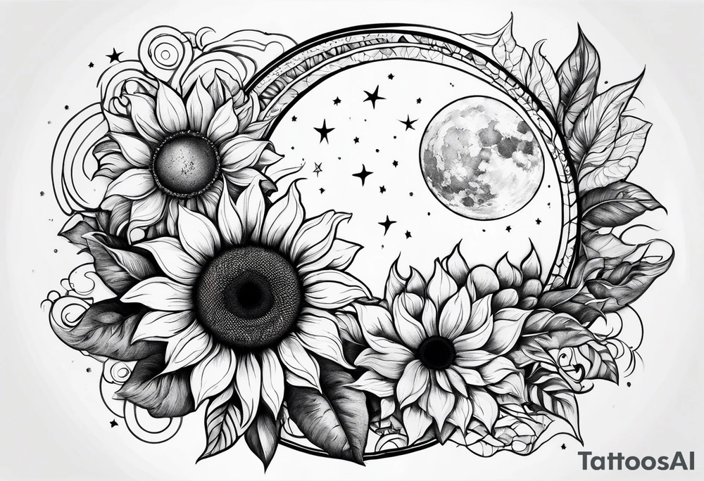 Sunflowers sun and moon tattoo idea