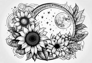 Sunflowers sun and moon tattoo idea