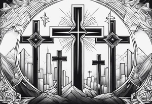 Calvary three crosses geometric tattoo idea