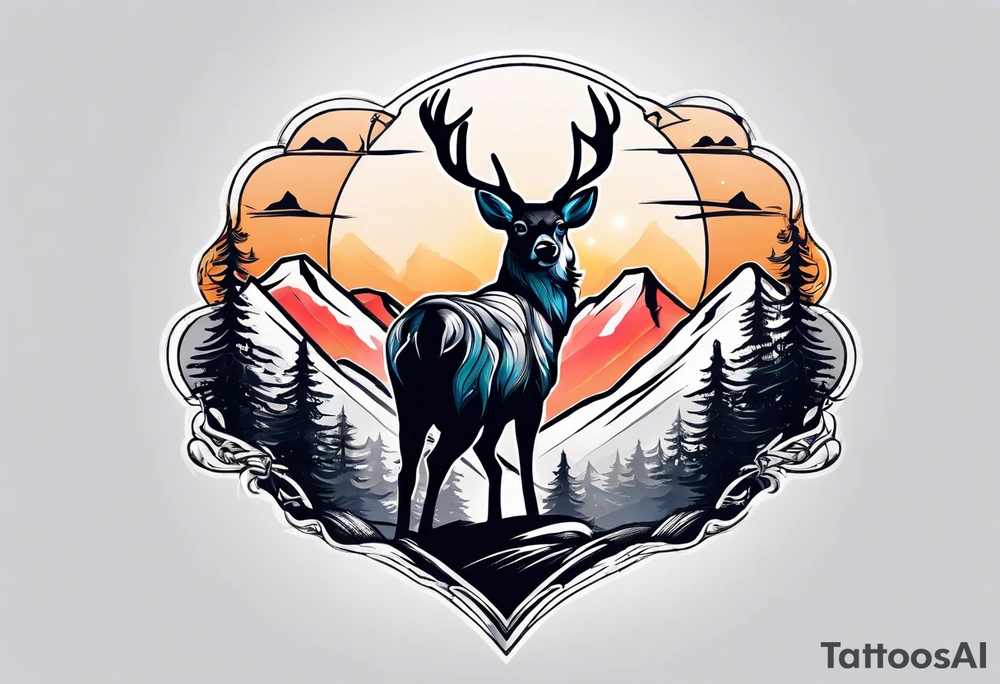 mountain with small deer tattoo idea
