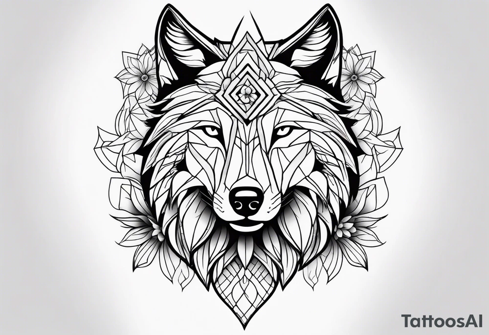 wolf flower tattoo idea