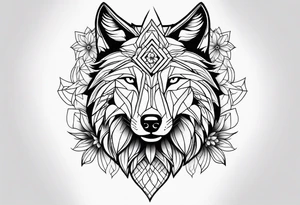 wolf flower tattoo idea