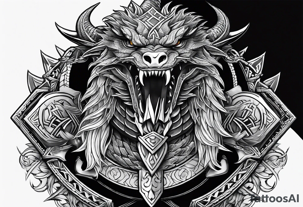 Valhalla sword shield long ship dragon head axe Valknut tattoo idea