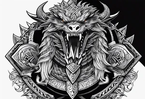 Valhalla sword shield long ship dragon head axe Valknut tattoo idea