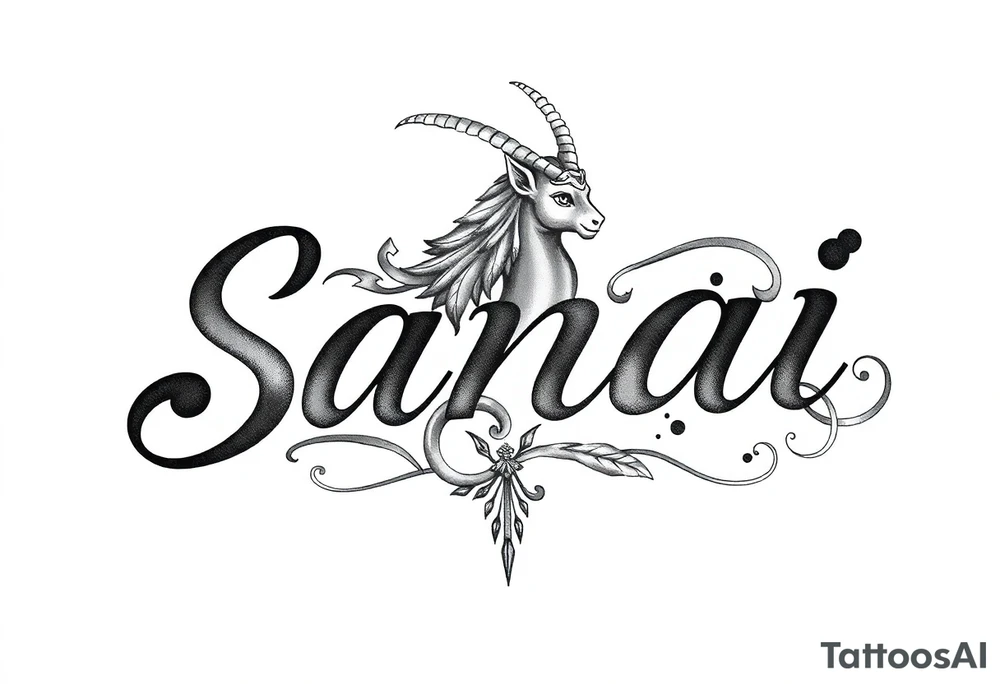 Sanai name tattoo with Capricorn ♑️ tattoo idea