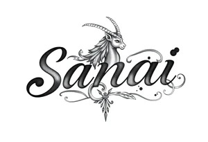 Sanai name tattoo with Capricorn ♑️ tattoo idea