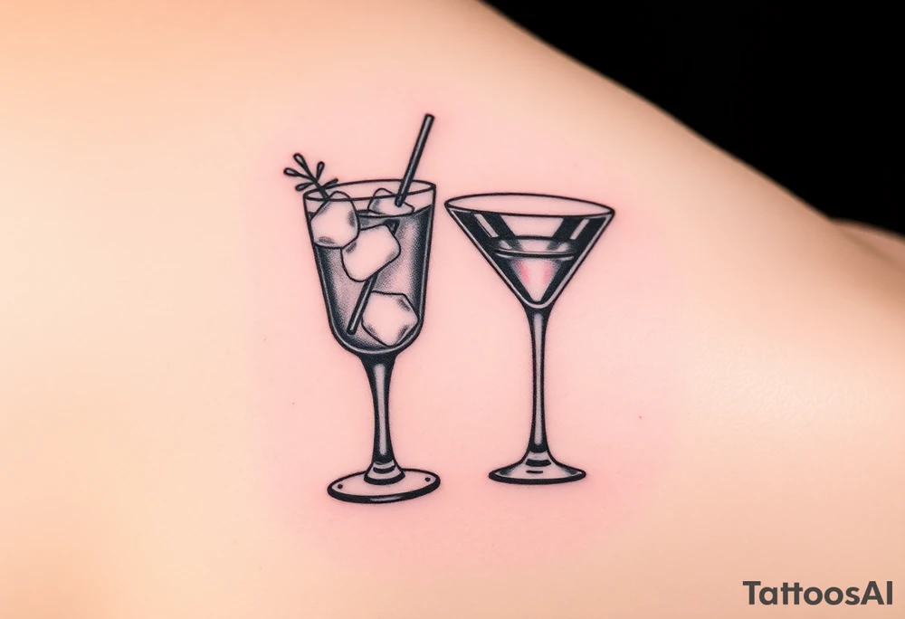 A tattoo which contains a Caipirinha and a Cosmopolitan. Tattoo is a remembarence of an important friend who passed away and whom i shared many coktails with. We are both half-thai, so it would be great, if tattoo contains some aspects of it, at least style wise. I want it to be a small tattoo on the wrist. I want both coktail classes to be connected via a toast gesture. tattoo idea