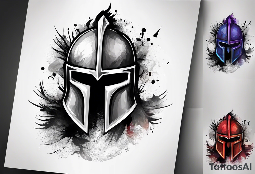 Spartan helmet with mist around tattoo idea