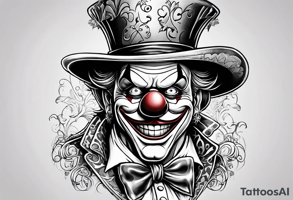 buggie the clown from one piece in the style of Comedy and Tragedy tattoo idea