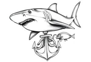 hammerhead-shark,under it an anchor,fishes,an octopus. tattoo idea