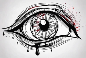 Bleeding tear flows to down from man's red eye sleeve tattoo design tattoo idea