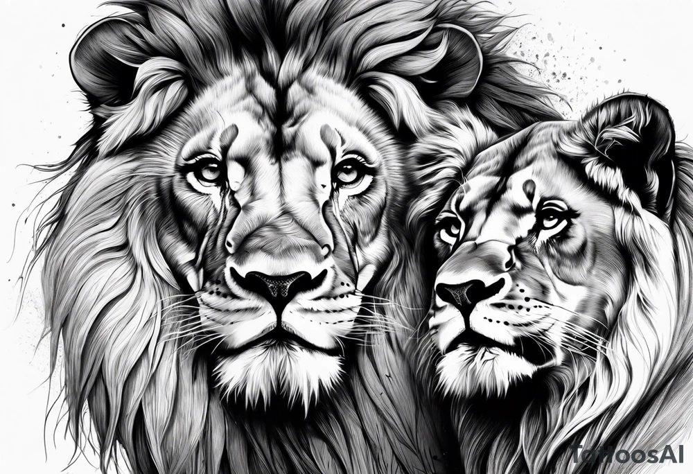 lion and lioness with no mane tattoo idea