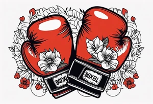 boxing gloves and flowers around the gloves  bold colors traditional old school vintage tattoo idea