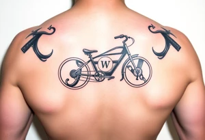 A stylized recumbent with integrated frame lettering spelling out JWM 4” long. tattoo idea