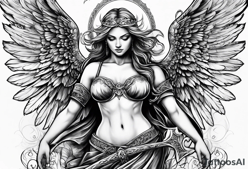 Angel with dominance tattoo idea