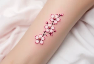 Three delicate cherry blossoms falling together in white, light pink, and magenta, symbolizing fleeting but beautiful shared moments. tattoo idea