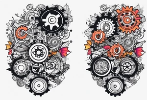 Nuts and bolts and gears and cogs on thigh tattoo idea