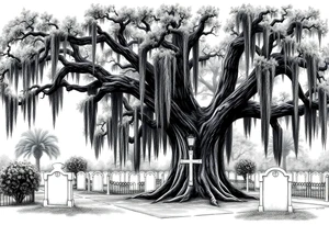 Oak trees with Spanish moss in a cemetery tattoo idea
