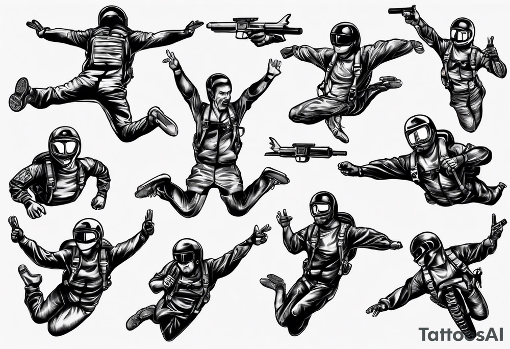 skydiving, shooting guns tattoo idea
