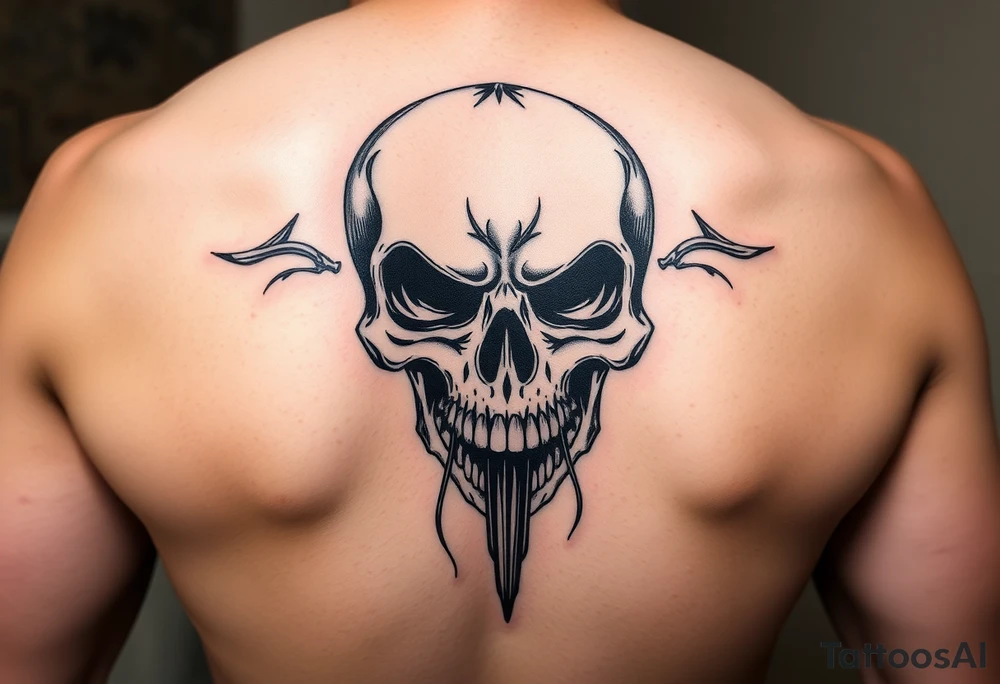 Gory skull with a black jack tattoo idea