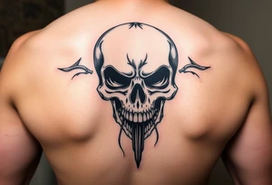 Gory skull with a black jack tattoo idea