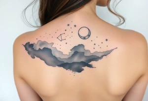 Night sky with constellation, stars  & moon with silhouette of natural tattoo idea