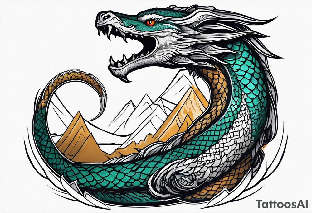 a Sleeve tattoo Jörmungandr the World Serpent, as depicted in God of War. tattoo idea