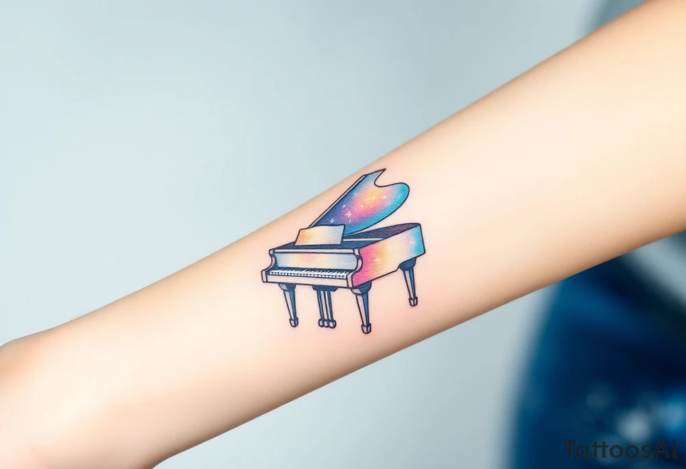 dreamy grand piano under the stars tattoo idea