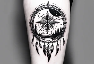 travel tattoo with dreamcatcher mantra luck, sea, plane tattoo idea