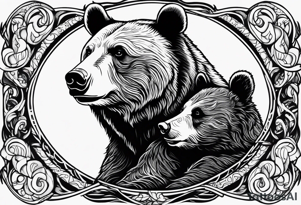 mother bear with cub facing each other looking at each other tattoo idea