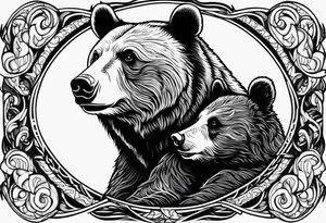 mother bear with cub facing each other looking at each other tattoo idea